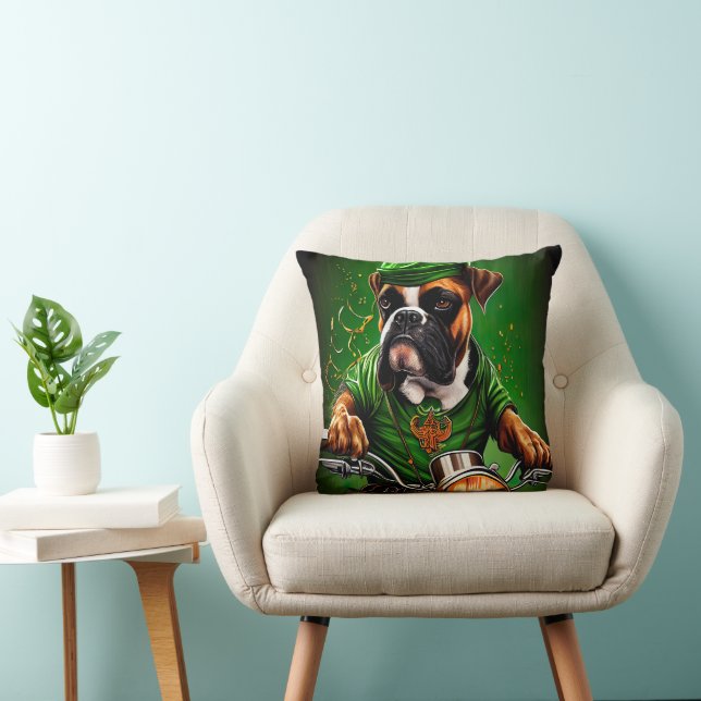Coussin Boxer Chien Conduite Vélo St. Patrick's Day (Chaise)