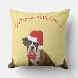 Coussin Boxer Chien Noël mignon Festif Jeu d'oreiller