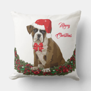 Coussin Boxer Chien Noël mignon Festif Jeu d'oreiller