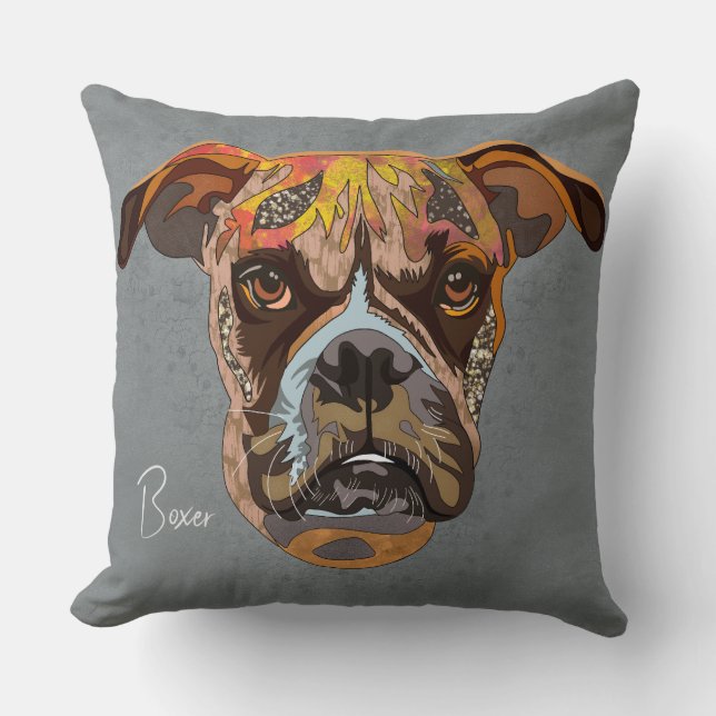 Coussin Boxer fou peint à la main (Recto)