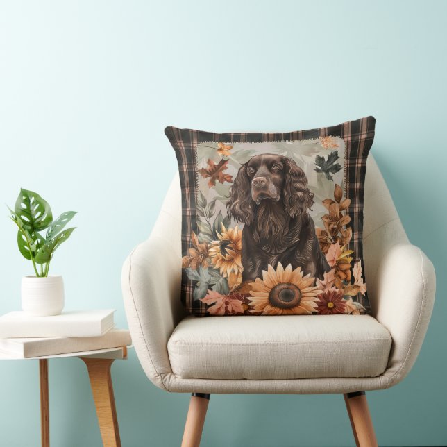 Coussin Boykin Spaniel Chien Automne Aquarelle Fleurs (Chaise)