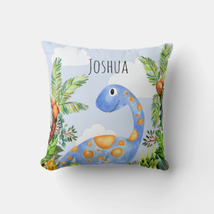 Coussin Boys Jungle Aquarelle Dinosaure et nom Enfants
