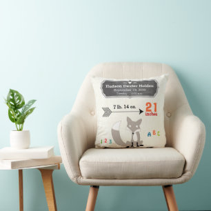 Coussin Boy's Nursery Room Baby Stat Fox Flrow Motif