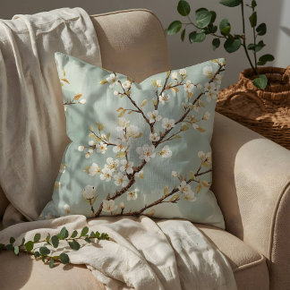 Coussin Branche Botanique de Fleur Blanche Délicate