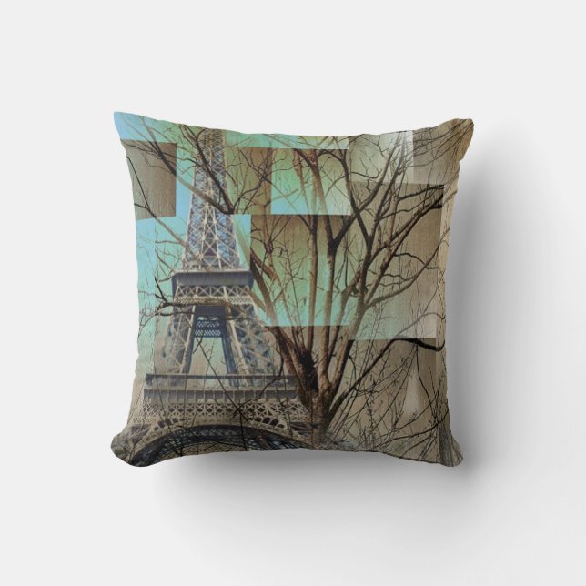 Coussin branche d'arbre d'automne Paris tour eiffel (Recto)