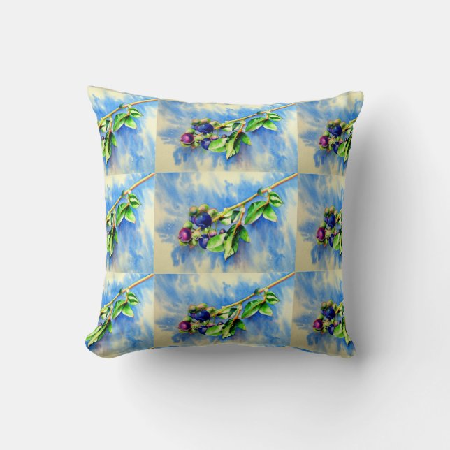 Coussin Branche de bleuet, aquarelle (Recto)