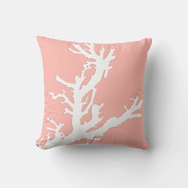 Coussin Branche de corail - blanc sur corail rose (Recto)