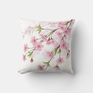 Coussin Branche de Fleur de Cerisier Aquarelle Floral Rose