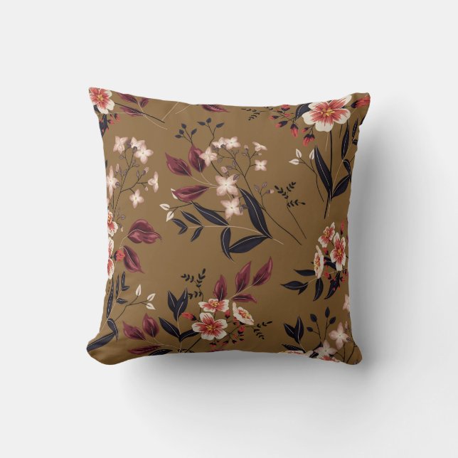 Coussin Branche de fleurs roses, composition abstraite. (Recto)