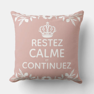 Coussin branche d'olivier rose blanc Français Keep Calme C