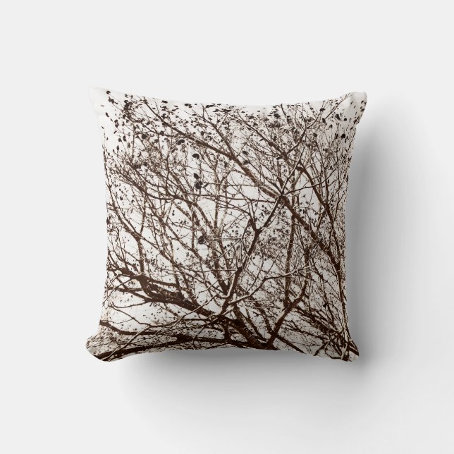 Coussin Branches Brown sur le blanc (Recto)
