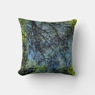 Coussin Branches d'arbre Arrière - plan bleu