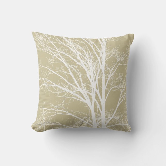 Coussin Branches d'arbre blanc à la crème rustique (Recto)