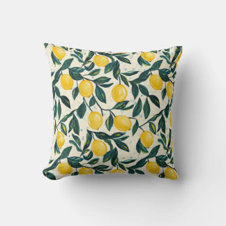 Coussin Branches de citronnier jaune vif à deux tons