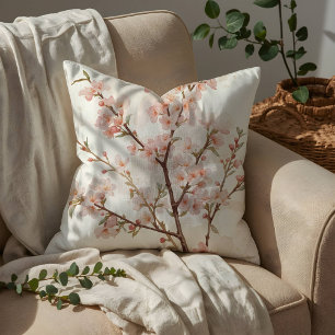 Coussin Branches de fleurs de cerisier rose pâle