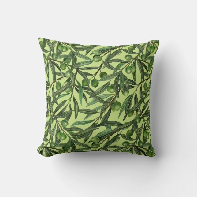 Coussin Branches d'olive sur le vert miel (Recto)