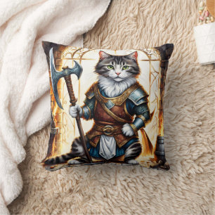 Coussin Brave Chat Warrior dans l'armure médiévale