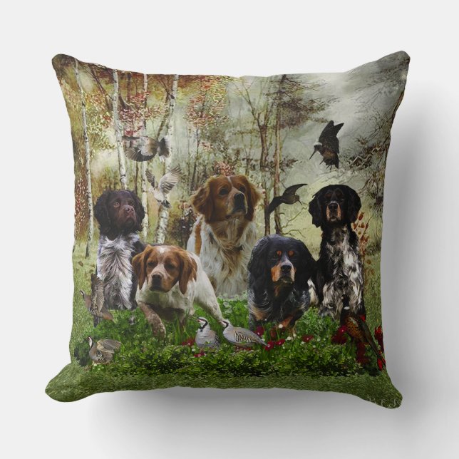 Coussin Bretagne Espagnols, chasse aux oiseaux (Recto)