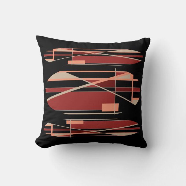 Coussin Brick rouge corail beige sur noir design modernist (Recto)