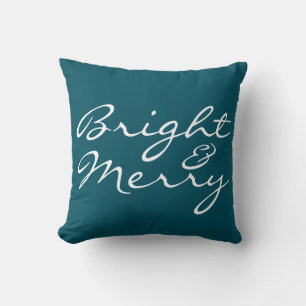 Coussin Bright and Joyeux Script Bleu Vert Noël