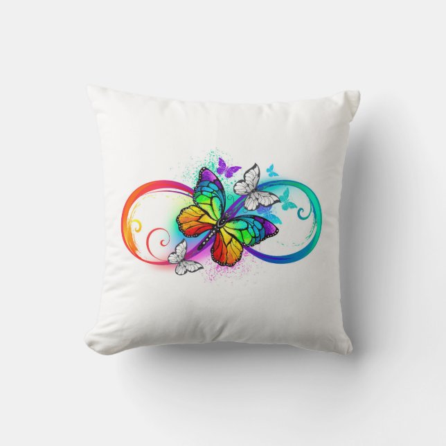 Coussin Bright infinity with rainbow butterfly (Recto)
