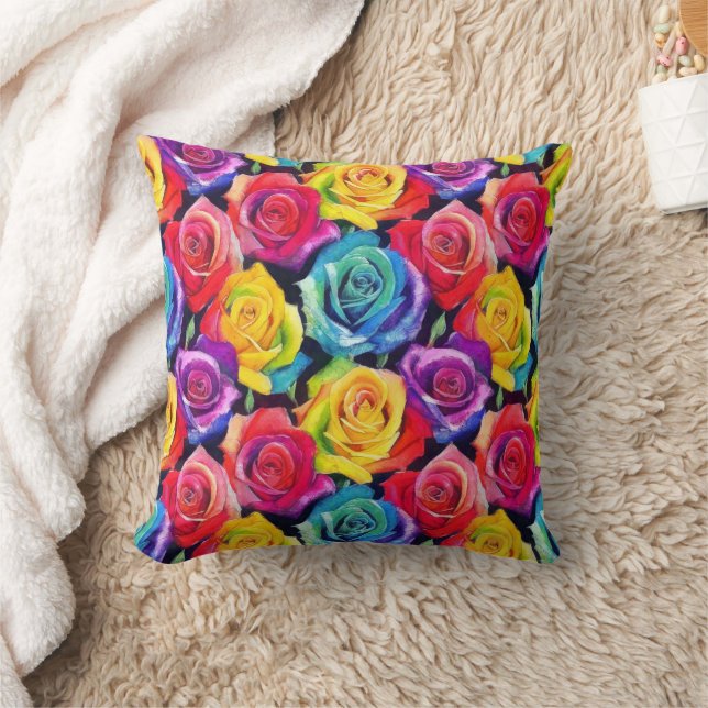 Coussin Bright multi-colored watercolor roses (Couverture)