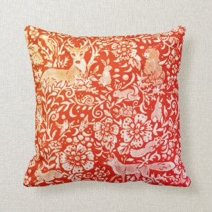 Coussin Bright Orange Red Fall Automne Forêt animale Cerf