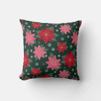 Coussin Bright Preppy Christmas Poinsettias Throw Pillow
