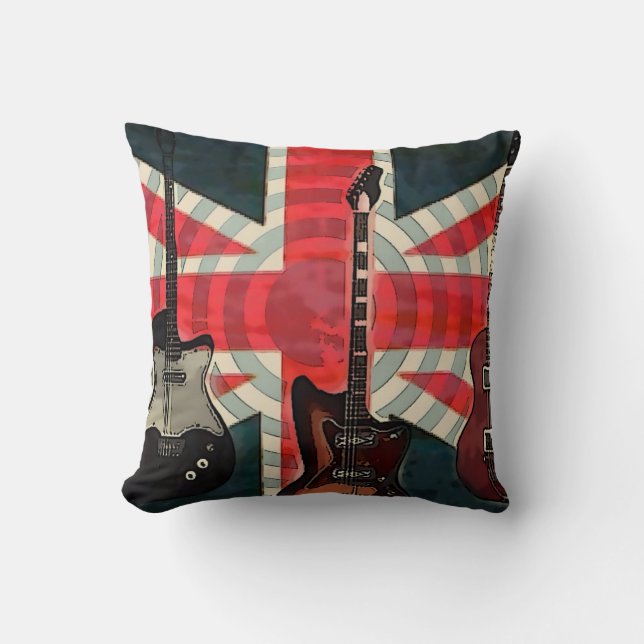 Coussin British Union Jack Flag Rock Roll Electric Guitar (Recto)