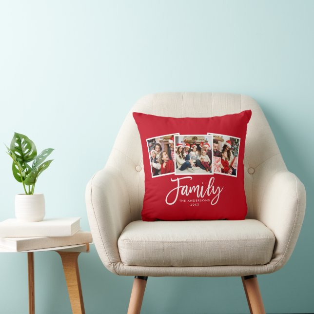 Coussin Brochure moderne Script Famille 3 Photo Rouge (Chaise)