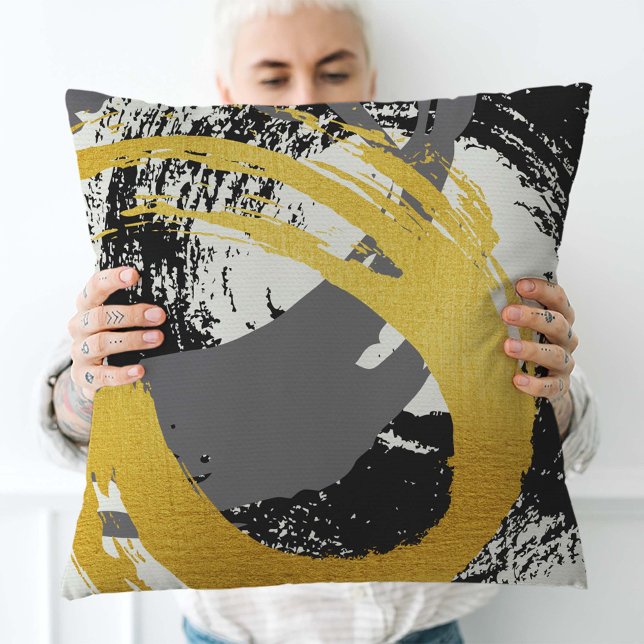 Coussin Brochures modernes - Or, gris et noir (Créateur téléchargé)