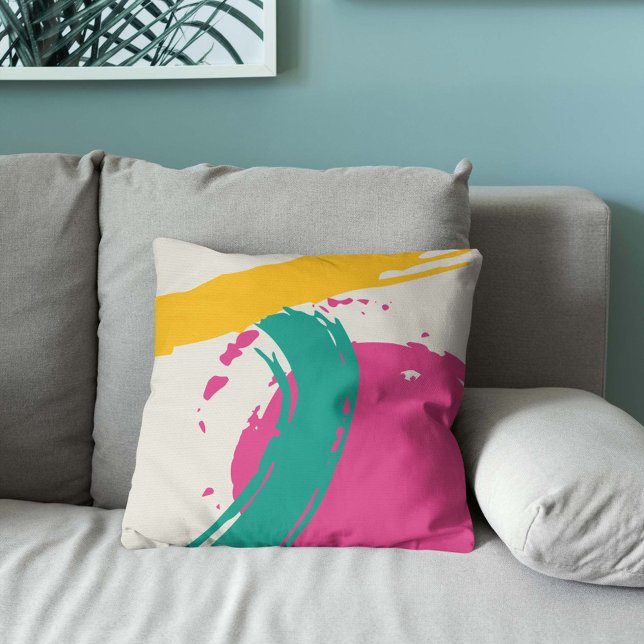Coussin Brochures modernes - Rose, Turquoise & Jaune sur c (Créateur téléchargé)