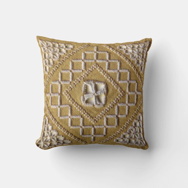 Coussin Broderie blanche IMPRIMÉE sur lin personnalisé (Recto)