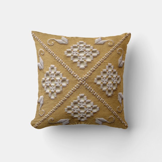 Coussin Broderie blanche IMPRIMÉE sur lin personnalisé (Recto)