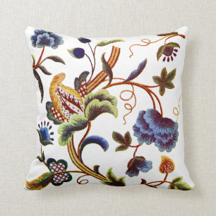 Coussin Broderie de Faux - Broderie de crème Jacobée Bleue
