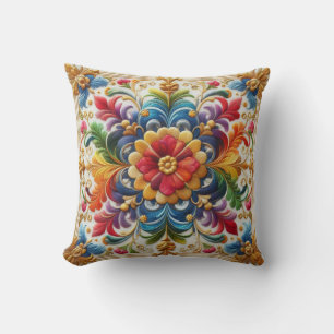 Coussin Broderie de fleurs arc-en-ciel motif floral