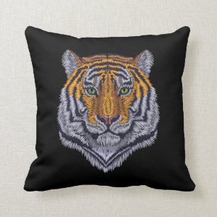Coussin Broderie Design Tiger Head Black