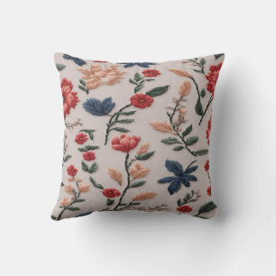 Coussin Broderie Fleurs délicates sur un arrière - plan be