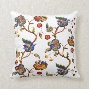 Coussin Broderie Jacobean de Faux floral bleu