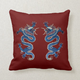 Coussin Broderie orientale bleue de Chinois d'antiquité d