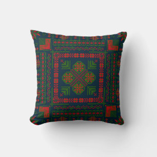 Coussin Broderie palestinienne Tatreez rouge vert 5 Motif