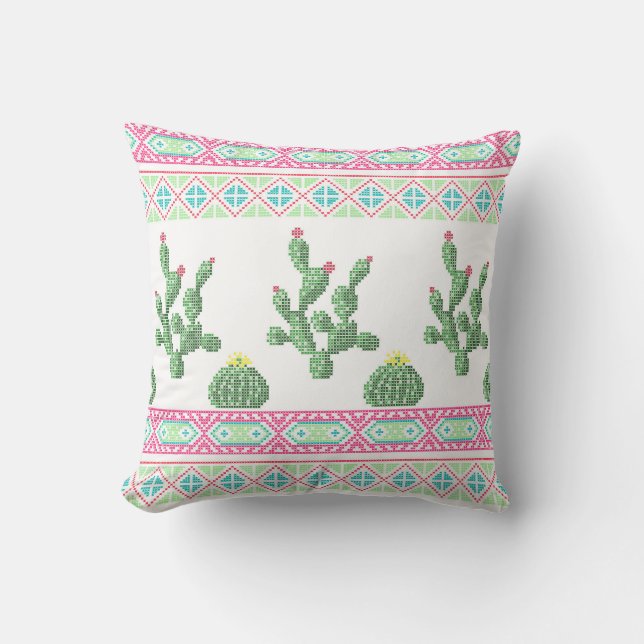 Coussin Broderie tribale de point de croix broderie de poi (Recto)