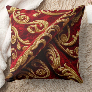 Coussin Broderie vintage aspect Rouge Or Tourbillons