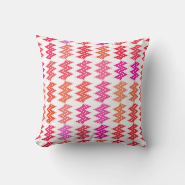 Coussin Broken Chevron - corail orange et fuchsia rose (Recto)