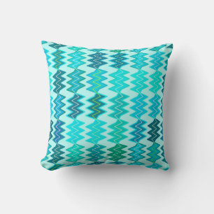 Coussin Broken Chevron - tons aqua et bleu marine