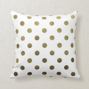 Coussin Bronze Feuille d'or Métallique Faux Foil Polka Po