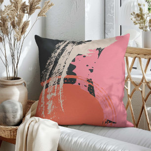 Coussin Brosse moderne - Rose, Pêche & Noir sur Beige