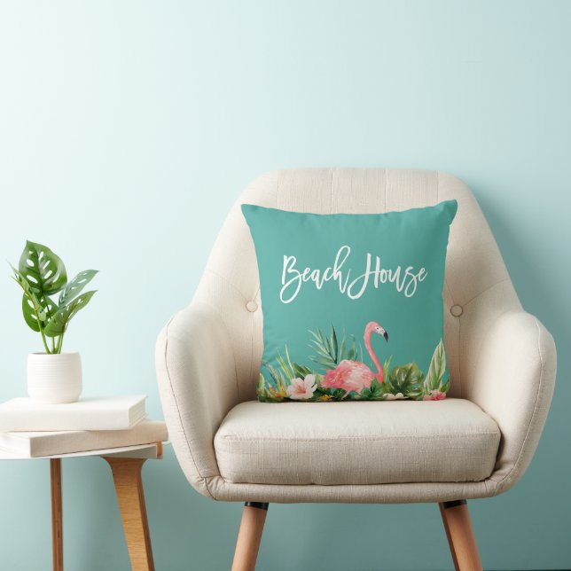 Coussin Brosse moderne Script Tropical Floral Beach House (Chaise)