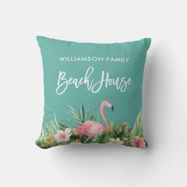 Coussin Brosse Script Tropical Floral Family Beach House (Recto)