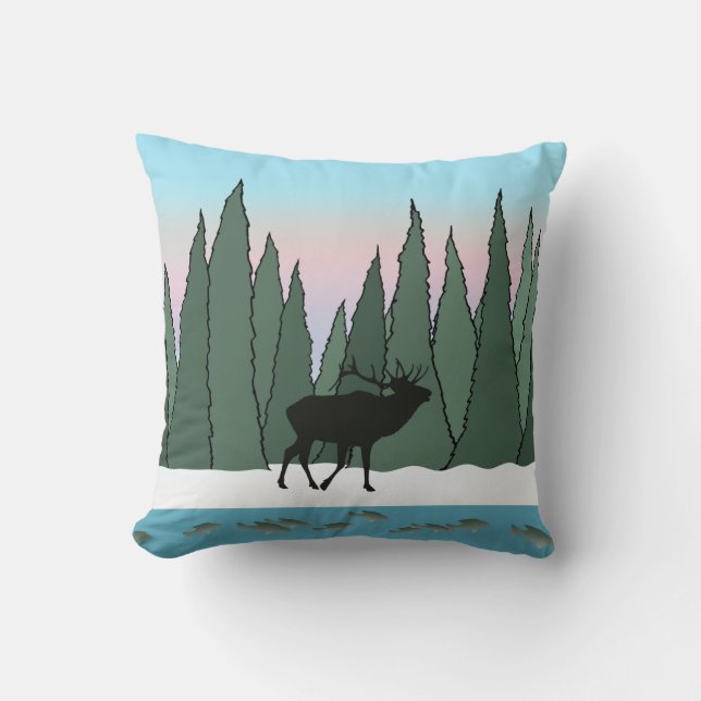 Coussin Brouillards, poissons et orignaux en hiver (Recto)